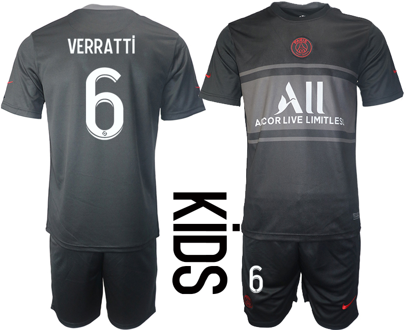 Youth 2021-2022 Club Paris St German Second away black #6 Soccer Jersey